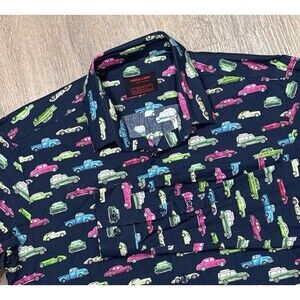 Jared Lang Shirt Mens Medium Slim Fit Cars Racing All Over Print Blue